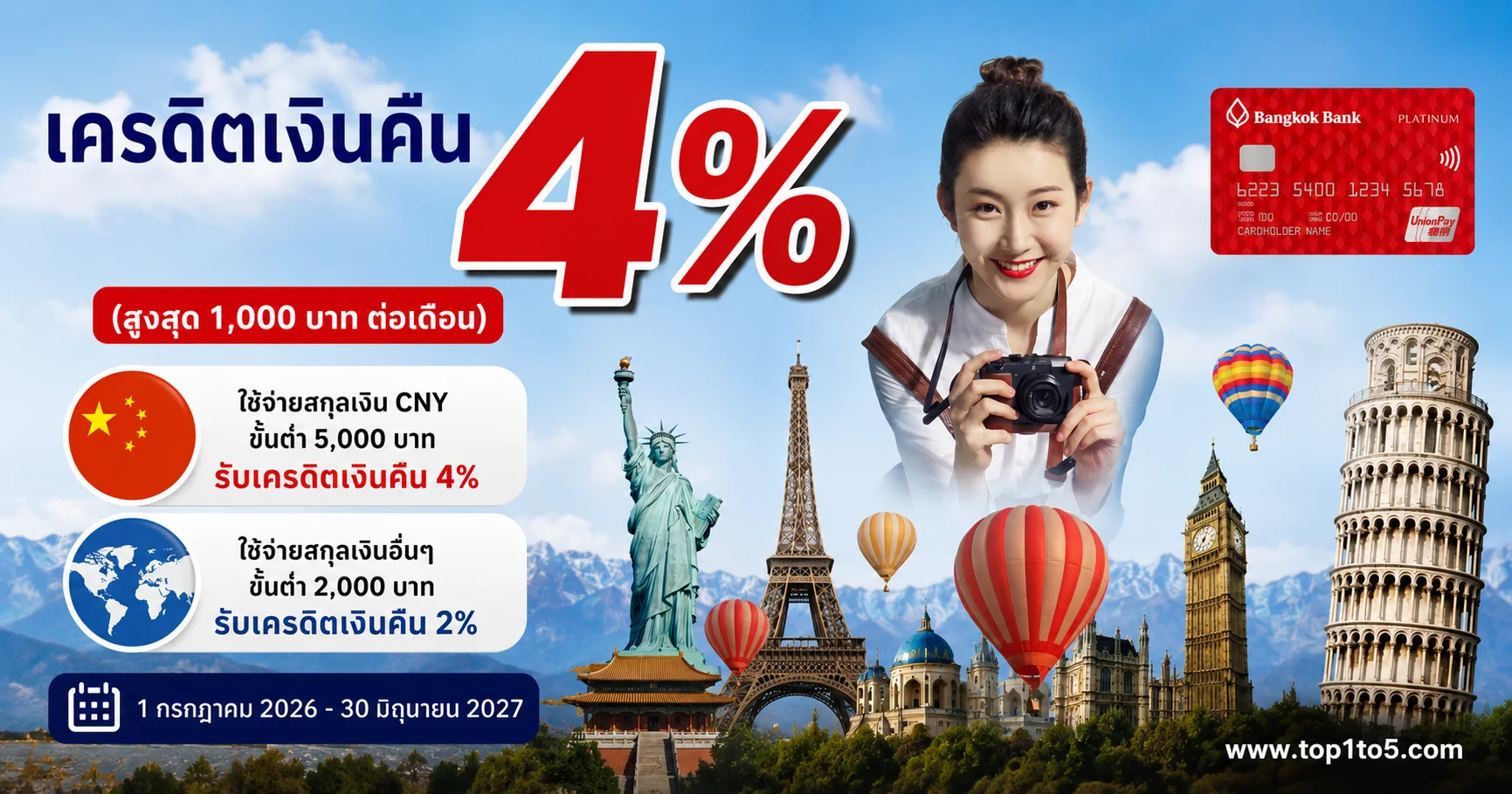 บัตรเครดิต Bangkok Bank UnionPay คืนเงินสูงสุด 4%